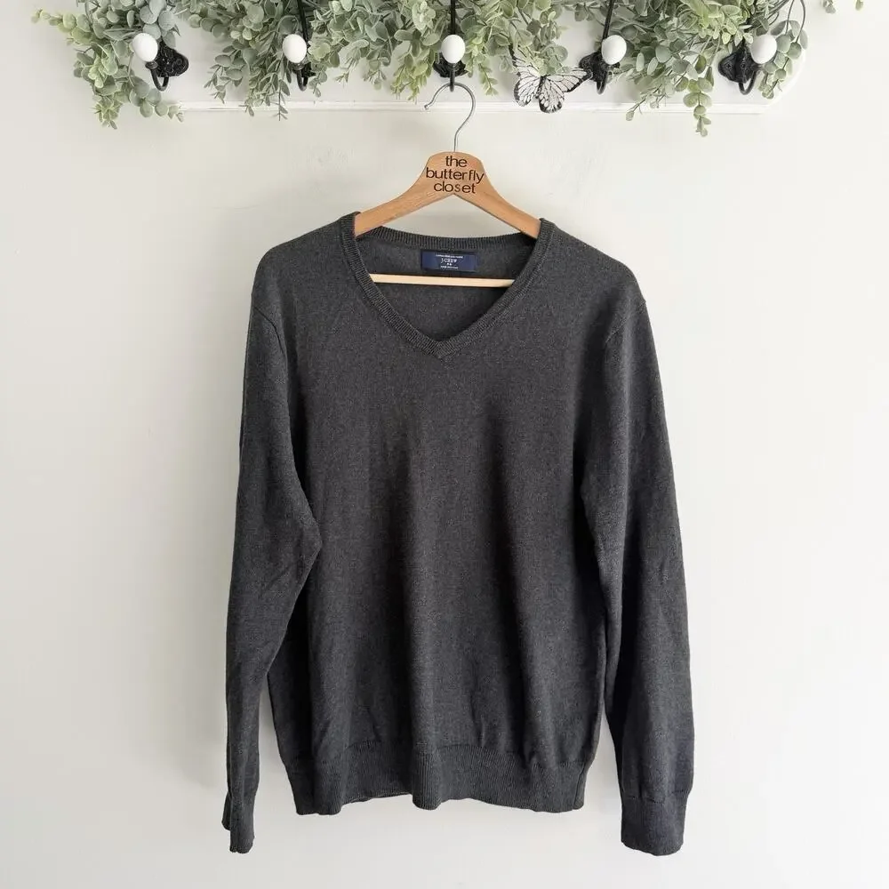 J. Crew Men’s Cashmere Blend V Neck Sweater Gray Medium preppy yy5902